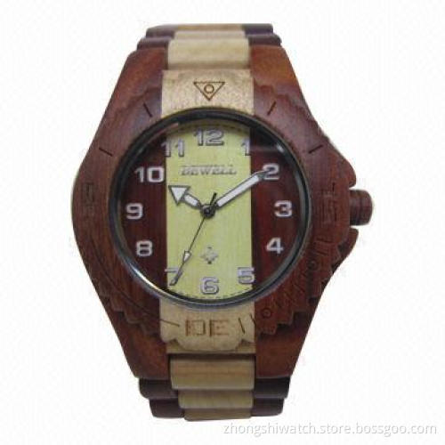 Lasted Dual Color Wooden Watch with Maple and Red/Green Sandalwood, OEM and ODM Orders are Welcome